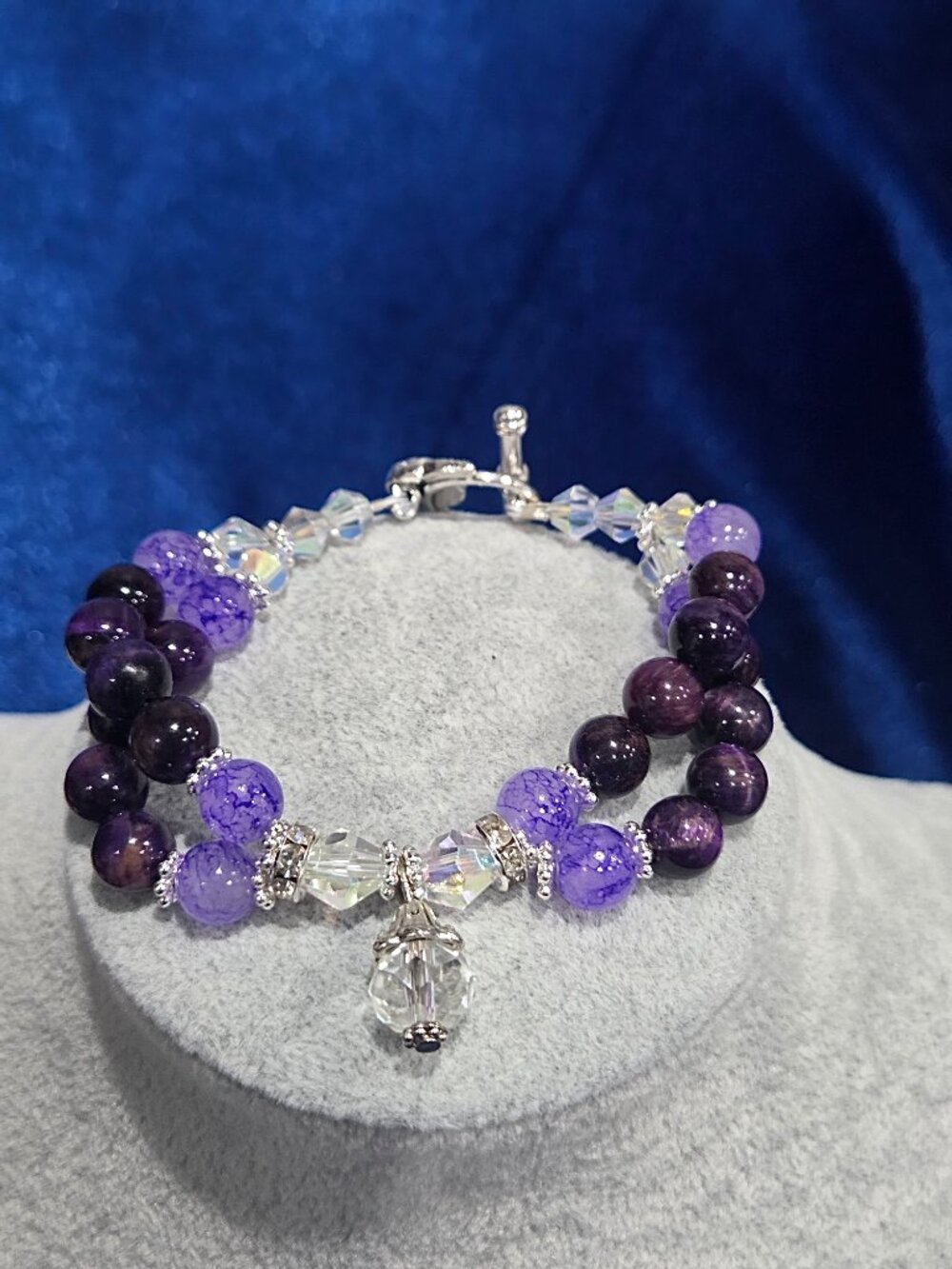4U By Chelle Handmade Double Strand Purple Tiger Eye & Crystal Gemstone Bracelet